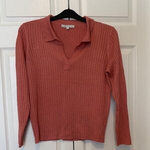 Cleo Women's Ribbed Long Sleeve Top in Coral